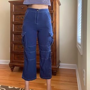 Navy high waisted cargo pants with white lines